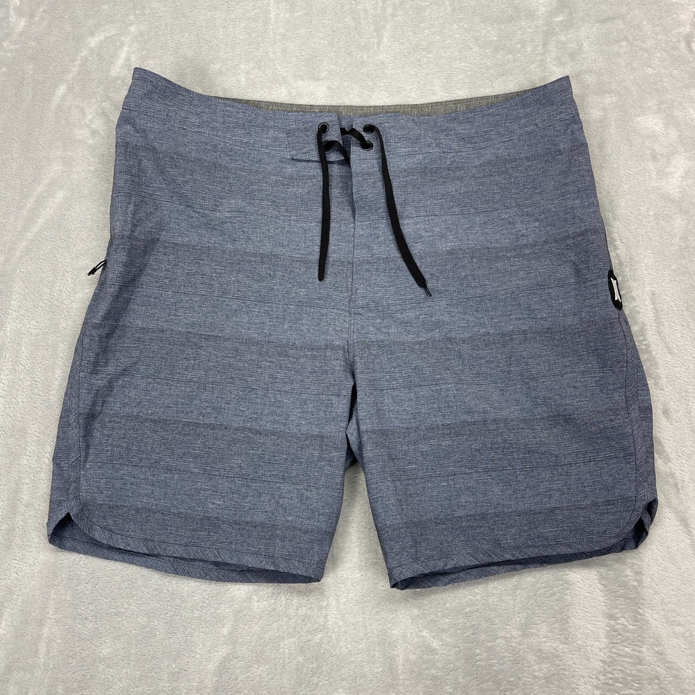 Hurley Shorts Mens 34 Blue Gray Striped Board Surf Surfing Water Polo Drawstring